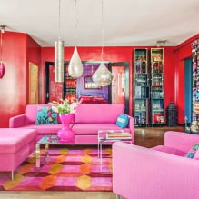 Rozā dzīvojamās istabas dizains: 50 foto-2 paraugi