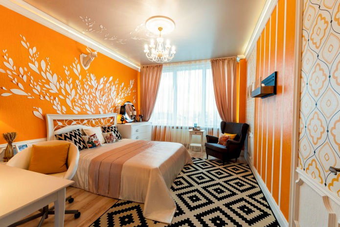 Conception de la chambre dans les tons orange: caractéristiques de conception, combinaisons, photos