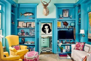 Blå farge i interiøret: kombinasjoner, designideer, 67 bilder