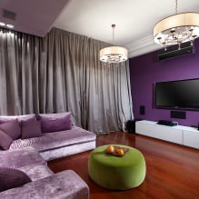 Belső szín lila tónusokban: kombinációk, a szobák áttekintése, 70 fénykép-18