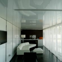 Лъскави опънати тавани: снимка, дизайн, видове, избор на цвят, преглед на стаи-37