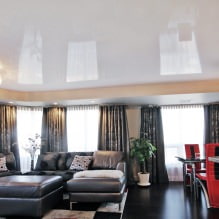 Sjajni rastezljivi stropovi: fotografija, dizajn, vrste, izbor boja, pregled soba-7