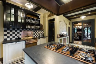 O interior da cozinha com uma bancada escura: características, materiais, combinações, 75 fotos