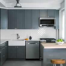 Сиви кухињски сет: дизајн, избор форме, материјала, стила (65 фотографија) -17