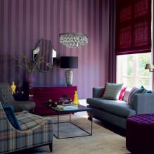 Lila tapety v interiéru: typy, design, výběr stylu a záclon, kombinace, 55 foto-7