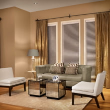 Conception d'une pièce aux rideaux dorés: choix de tissus, combinaisons, types de rideaux, 70 photos -0