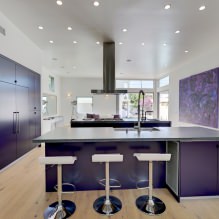 Set dapur ungu: reka bentuk, gabungan, pilihan gaya, kertas dinding dan langsir-4