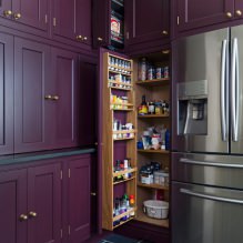 Conjunto de cozinha roxo: design, combinações, escolha de estilo, papel de parede e cortinas-6