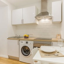 Bucătărie albă cu blat de lucru din lemn: 60 de fotografii moderne și opțiuni de design-14