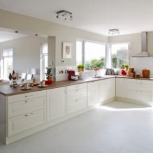 Bucătărie albă cu blat de lucru din lemn: 60 de fotografii moderne și opțiuni de design-11