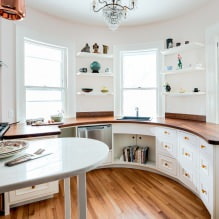 Dapur putih dengan kerja kayu: 60 gambar dan pilihan reka bentuk moden-1