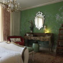Interior amb paper pintat en colors verds: disseny, combinació, opció d’estil, 70 fotos-18
