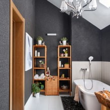 Loft badeværelse design: dekorationsfunktioner, farve, stil, valg af gardiner, 65 fotos-0