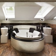 Podkrovní design koupelny: dekorační prvky, barva, styl, výběr záclon, 65 fotografií-1