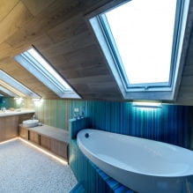 Reka bentuk bilik mandi loteng: ciri hiasan, warna, gaya, pilihan tirai, 65 foto-8