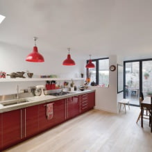 Cozinha vermelha: características, tipos, combinações, escolha de estilo e cortinas-0