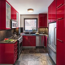 Cucina rossa: caratteristiche, tipi, combinazioni, scelta dello stile e tende-7
