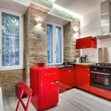 Kırmızı mutfak seti: özellikleri, çeşitleri, kombinasyonları, stil ve perde seçimi-6
