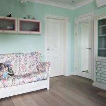 Belső hely menta színben: kombinációk, stílusválasztás, dekoráció és bútorok (65 fénykép) -6