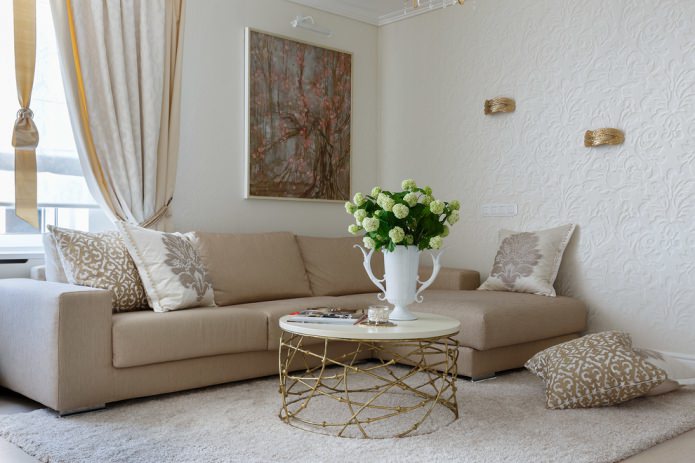 Wohnzimmerdesign in hellen Farben: Auswahl an Stil, Farbe, Dekoration, Möbeln und Vorhängen