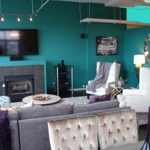 Disseny de la sala d'estar en color turquesa: 55 millors idees i implementacions a l'interior-0
