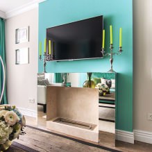 Dizajn obývacej izby v tyrkysovej farbe: 55 najlepších nápadov a implementácií v interiéri-13