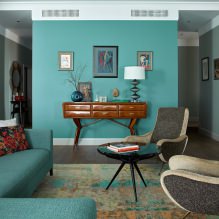 Design da sala de estar em cor turquesa: 55 melhores idéias e implementações no interior-7