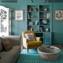 Dzīvojamās istabas dizains tirkīza krāsā: 55 labākās idejas un ieviešana interjerā-8