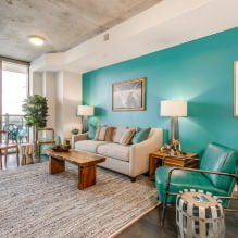 Design de sala de estar na cor turquesa: 55 melhores idéias e implementações no interior-10