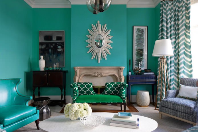 Design af stuen i turkis farve: 55 bedste ideer og implementeringer i interiøret