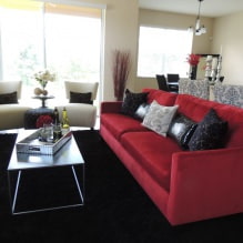 Canapé rouge à l'intérieur: types, design, combinaison avec papier peint et rideaux-6