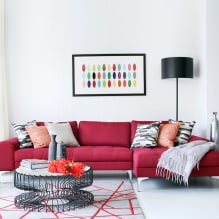Canapé rouge à l'intérieur: types, design, combinaison avec papier peint et rideaux-37