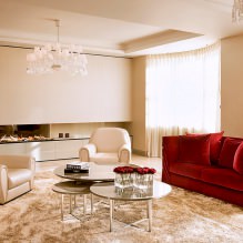 Canapé rouge à l'intérieur: types, design, combinaison avec papier peint et rideaux-16