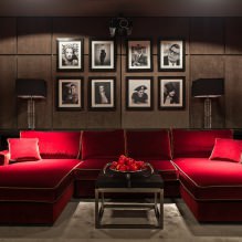 Canapé rouge à l'intérieur: types, design, combinaison avec papier peint et rideaux-29