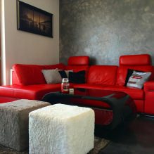 Canapé rouge à l'intérieur: types, design, combinaison avec papier peint et rideaux-12