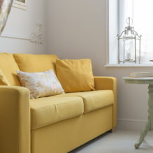 Sofá amarillo en el interior: tipos, formas, materiales de tapicería, diseño, tonos, combinaciones-2