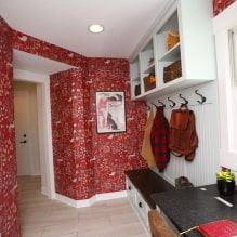 Giấy dán tường màu đỏ trong nội thất: các loại, thiết kế, kết hợp với màu của rèm cửa, đồ nội thất-5