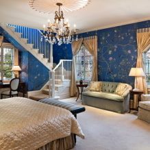 Papéis de parede azuis: combinações, design, escolha de cortinas, estilo e móveis, 80 fotos no interior -0