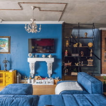 Modré tapety: kombinace, design, výběr záclon, styl a nábytek, 80 fotografií v interiéru -4