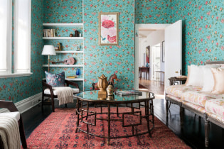 Turkio spalvos tapetai interjere: tipai, dizainas, derinys su kitomis spalvomis, užuolaidos, baldai