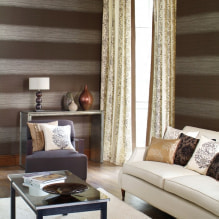 Iç kahverengi duvar kağıdı: türleri, tasarım, diğer renkler ile birlikte, perdeler, mobilya-3
