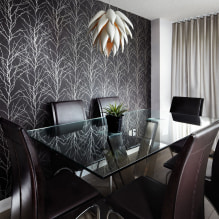 Svarta tapeter: vyer, ritningar, design, kombination, kombination med gardiner, möbler-4