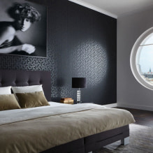 Wallpaper hitam: pandangan, lukisan, reka bentuk, gabungan, kombinasi dengan langsir, perabot-7