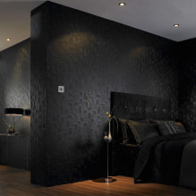 Siyah duvar kağıtları: görünümler, çizimler, tasarım, kombinasyon, perdelerle kombinasyon, mobilya-8