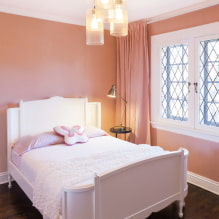 Giấy dán tường màu đào: quan điểm, ý tưởng thiết kế, kết hợp với rèm cửa và đồ nội thất-2