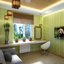 Papeles pintados de color verde claro en el interior: vistas, ideas de diseño, combinación con otros colores, cortinas, muebles-1