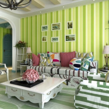 Fons de pantalla verda clar a l’interior: tipus, idees de disseny, combinació amb altres colors, cortines, mobles-6