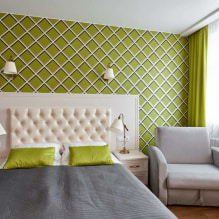 Papéis de parede verdes claros no interior: tipos, idéias de design, combinação com outras cores, cortinas, móveis-7