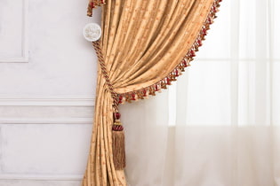Dekorasjon av gardiner med grep: typer, materialer, designideer, stiler, farger