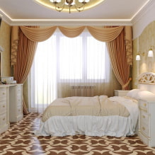 Lambrequines para el dormitorio: tipos, formas de cortinas, elección de tela, diseño, color-2
